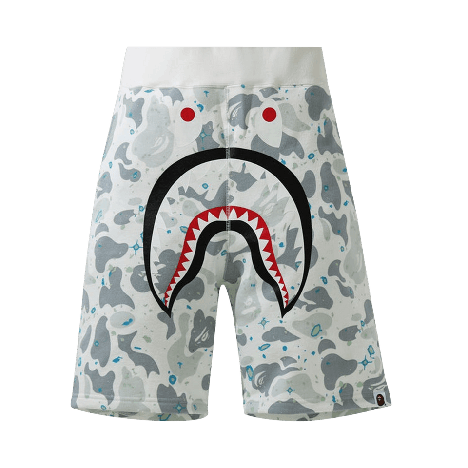 BAPE Space Camo Shark Sweat Shorts White