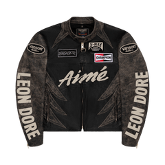 Aimé Leon Dore x Vanson Distressed Leather Moto Jacket Jet Black