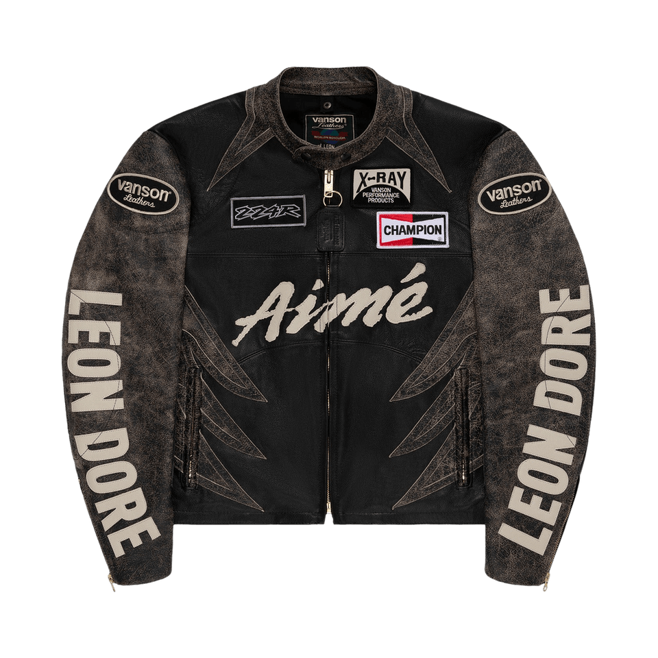 Aimé Leon Dore x Vanson Distressed Leather Moto Jacket Jet Black