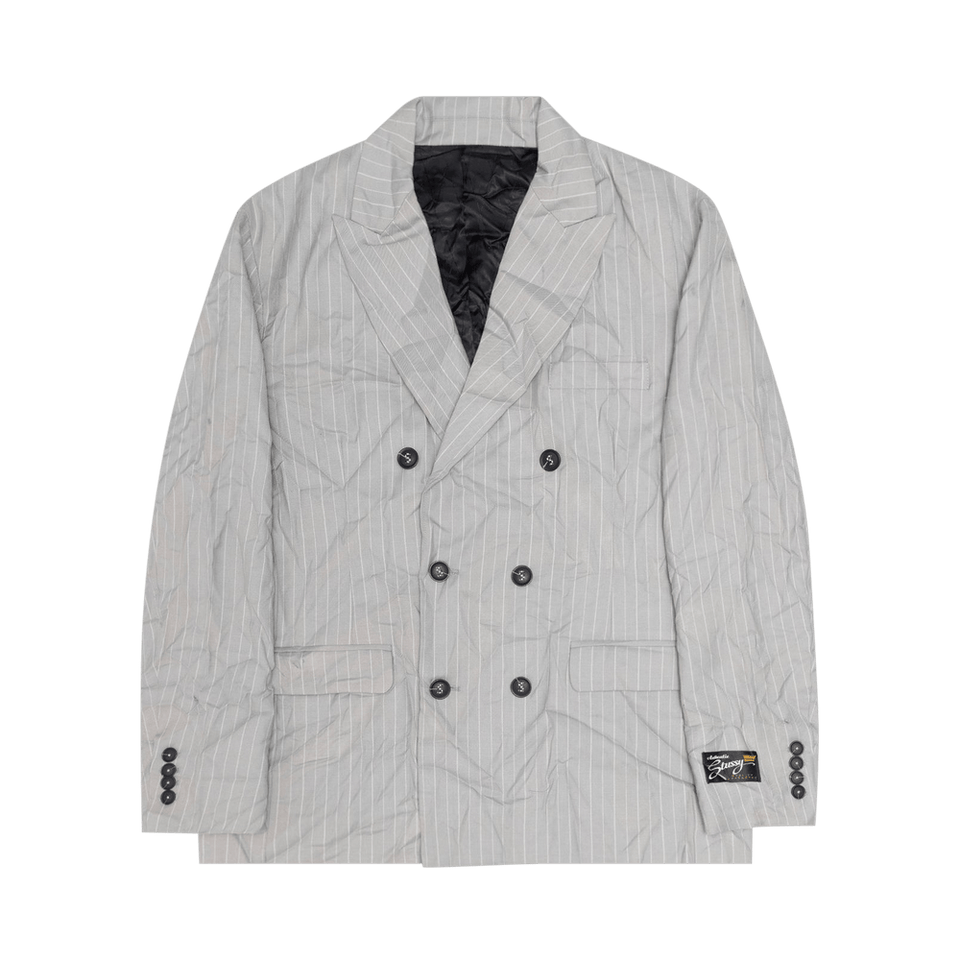 Stussy Wrinkled Stripe Double-Breasted Blazer Grey