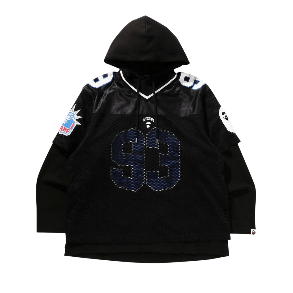 Bape Multi Logo Layered Sleeves Relaxed Fit Football Jersey Black