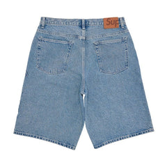 Supreme Script Baggy Denim Shorts Washed Indigo