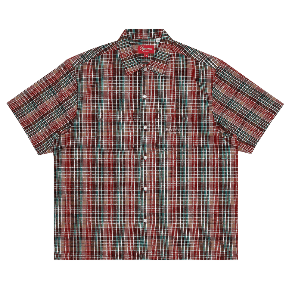 Supreme Metallic Plaid Shorts-Sleeve Shirt Red