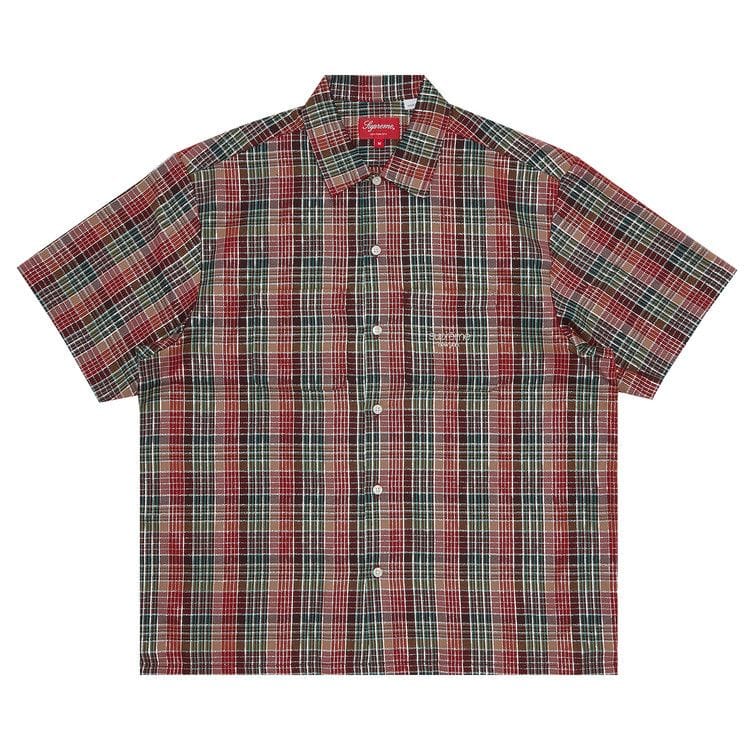 Supreme Metallic Plaid Shorts-Sleeve Shirt Red