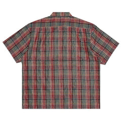 Supreme Metallic Plaid Shorts-Sleeve Shirt Red