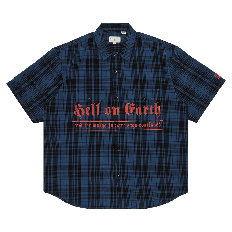Supreme x Bernadette Corporation Shorts-Sleeve Work Shirt Navy Plaid