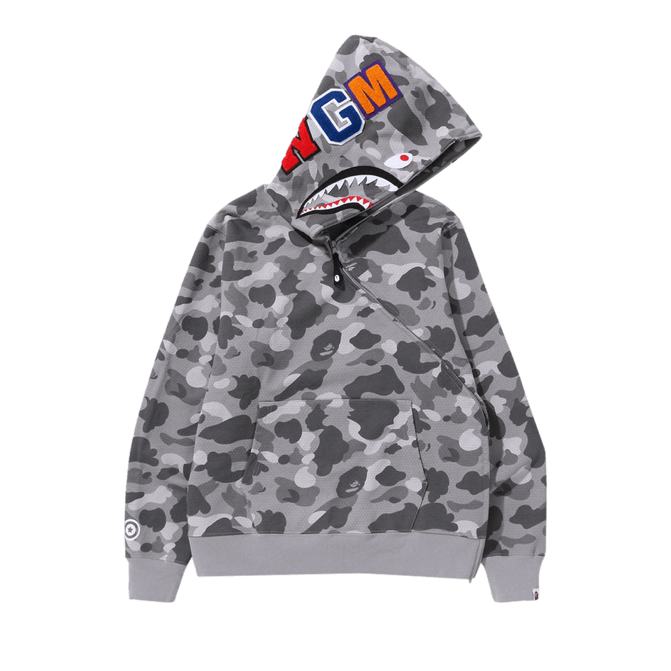 BAPE Honeycomb Camo Shark Full Zip Hoodie Grey