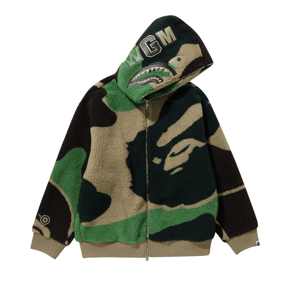BAPE Mega ABC Camo Shark Boa Hoodie Green