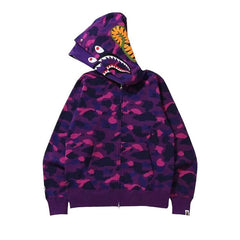 BAPE Color Camo Shark Wide Full Zip Double Hoodie Purple