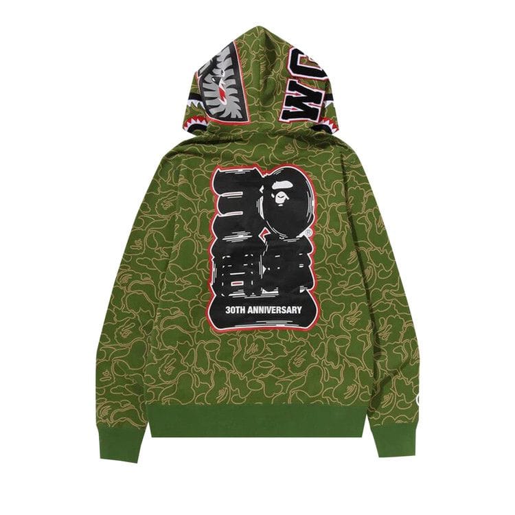 BAPE 30th Anniversary Line Camo Shark Full Zip Hoodie Green