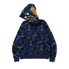 BAPE Color Camo Shark Wide Full Zip Double Hoodie Navy