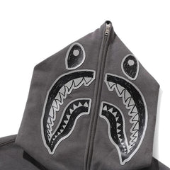BAPE Hand Drawn Face Relaxed Fit Shark Full Zip Hoodie Grey
