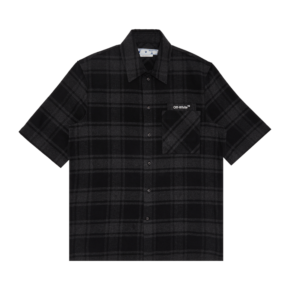 Off-White Outline Arr Flan Over Shorts-Sleeve Shirt Grey Black