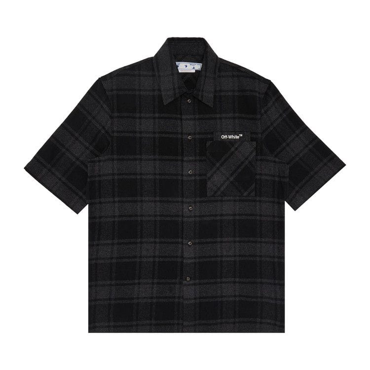 Off-White Outline Arr Flan Over Shorts-Sleeve Shirt Grey Black
