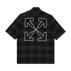 Off-White Outline Arr Flan Over Shorts-Sleeve Shirt Grey Black