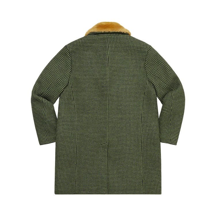 Supreme Fur Collar Car Coat Green Houndstooth