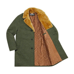 Supreme Fur Collar Car Coat Green Houndstooth
