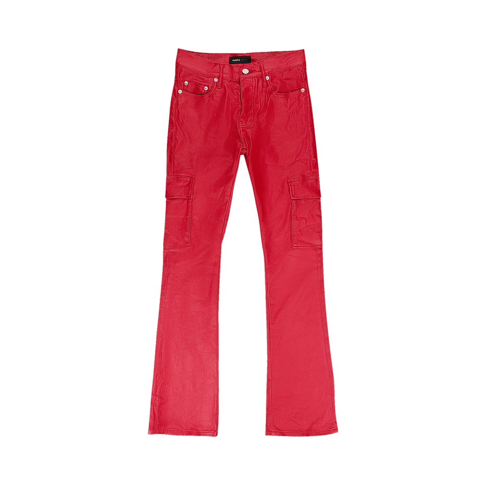 PURPLE BRAND Patent Film Cargo Flare Skinny Jeans Red