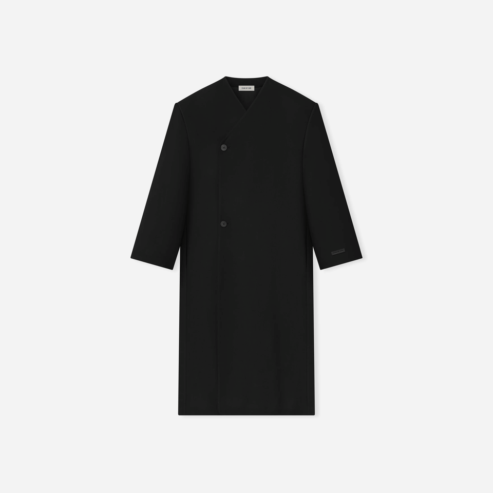 Fear Of God Double Weave Wool Double Breasted Lapelless Coat Black