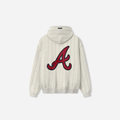 Fear Of God Essentials Braves Sport Hoodie Oatmeal Heather W Dark Sapphire Pinstripes