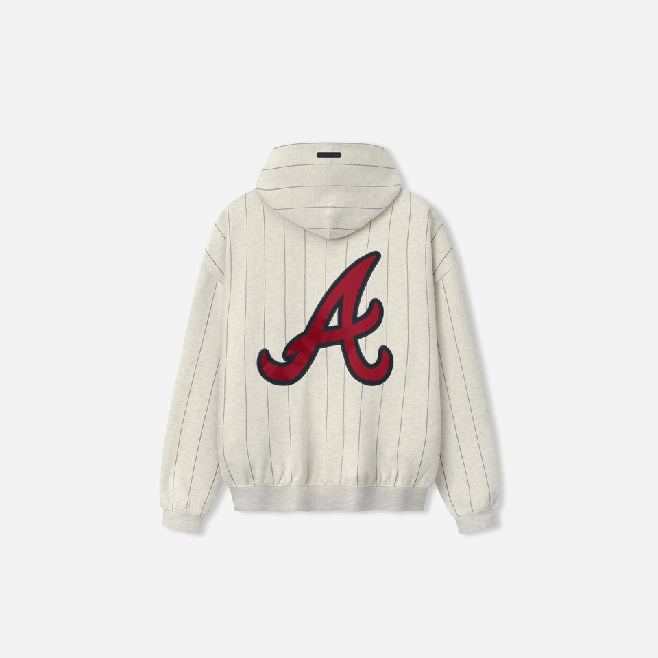 Fear Of God Essentials Braves Sport Hoodie Oatmeal Heather W Dark Sapphire Pinstripes