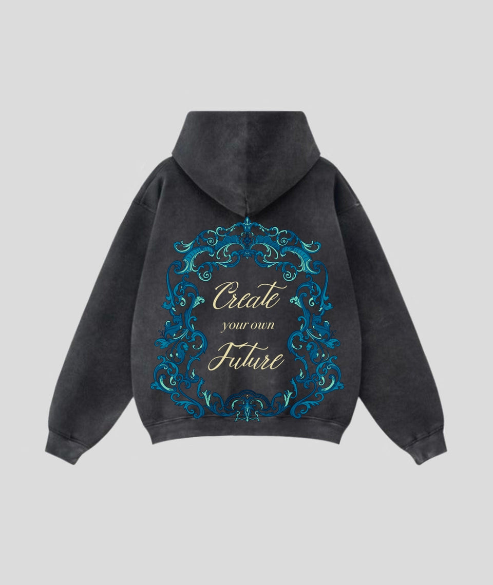 Acid-Wash Zip-Up Hoodie with Graphic Artwork