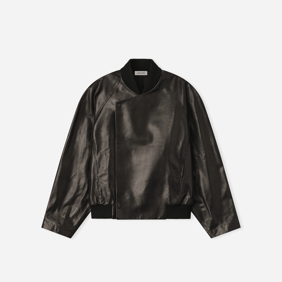 Fear Of God Leather Raglan Bomber Jacket Black