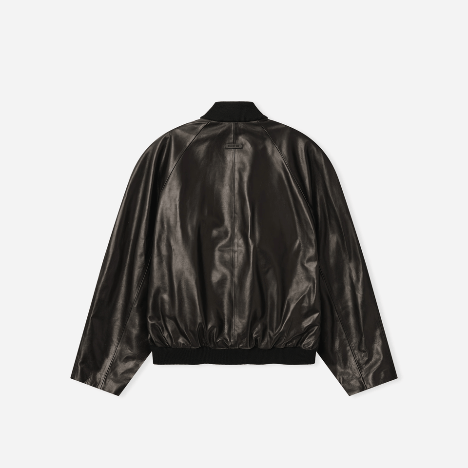 Fear Of God Leather Raglan Bomber Jacket Black
