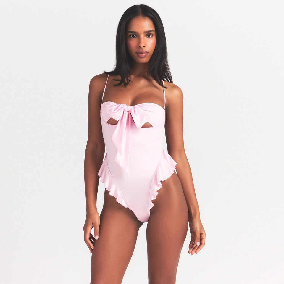 Stretch Satin Tie Front Teddy