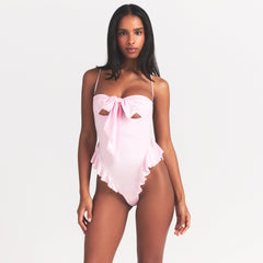 Stretch Satin Tie Front Teddy