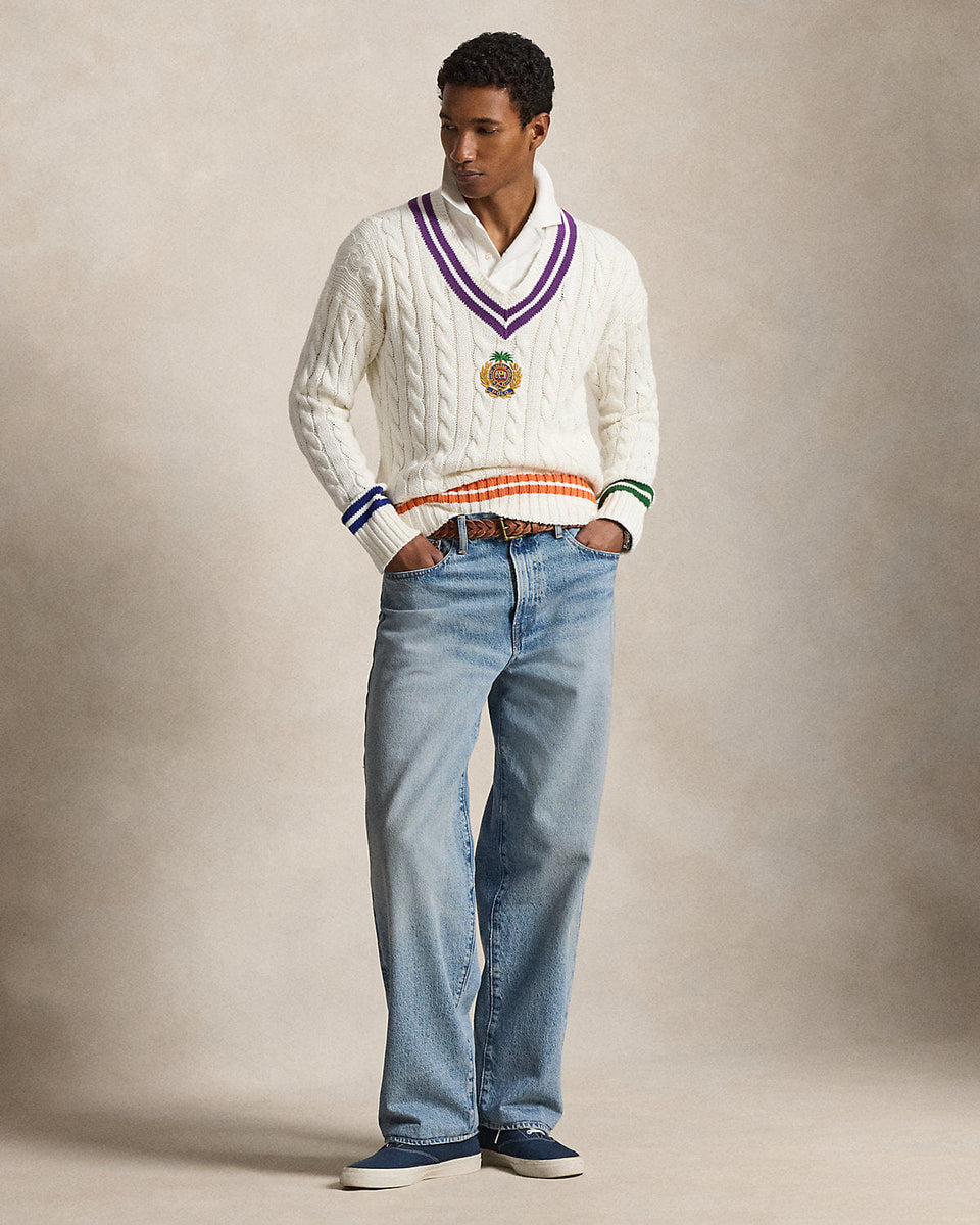 Ralph Lauren Embroidered CottonLinen Cricket Sweater