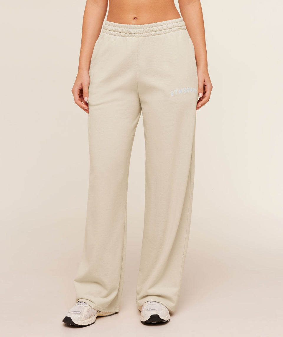 Women's Gymshark Chainstitch Graphic Wide Leg Joggers Pebble Grey