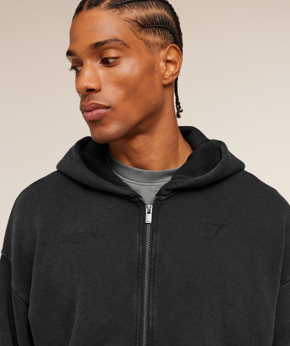 Gymshark Conditioning Club Washed Zip Through Hoodie Black