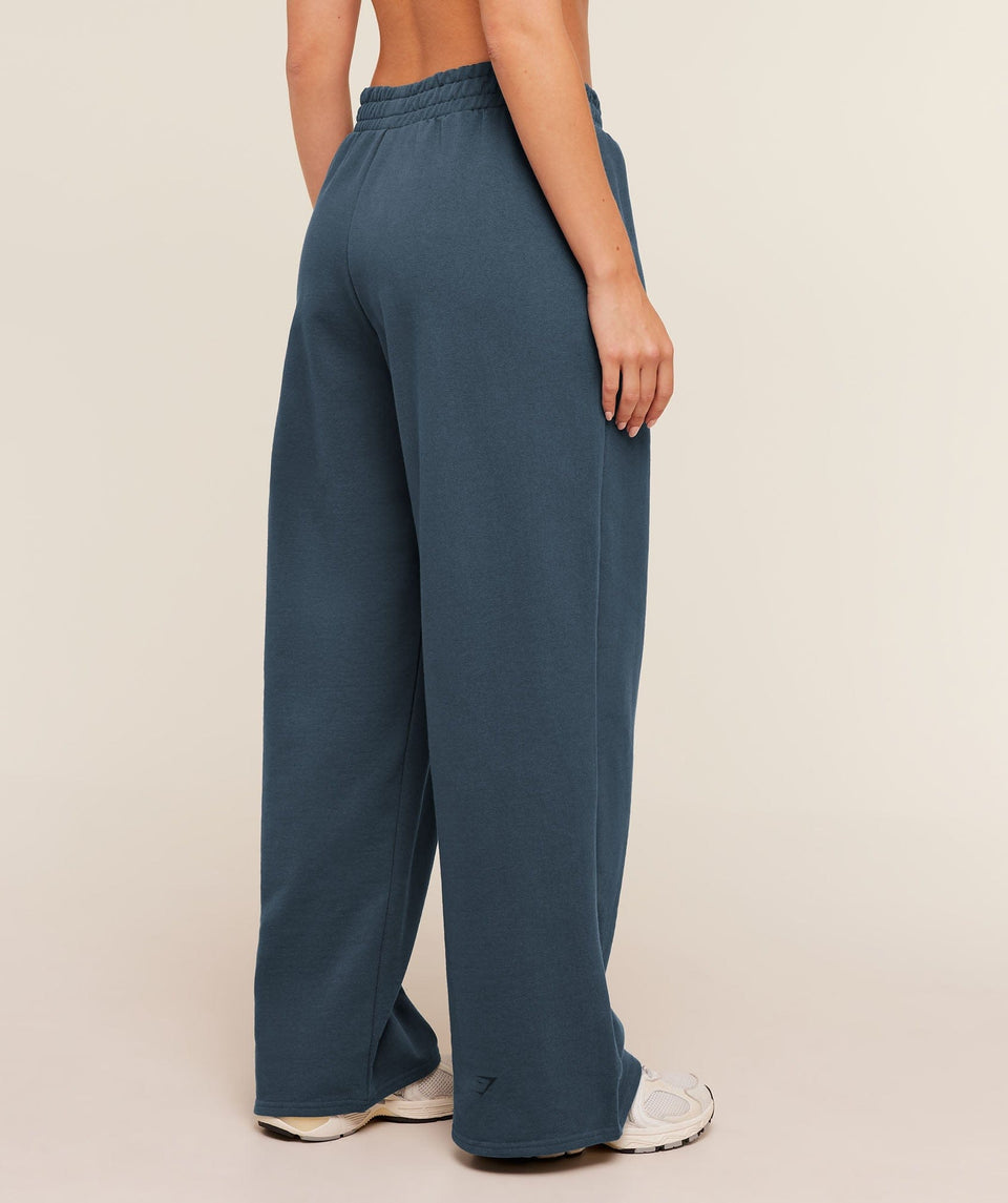 Women's Gymshark Stacked Graphic Wide Leg Joggers Stealth Blue