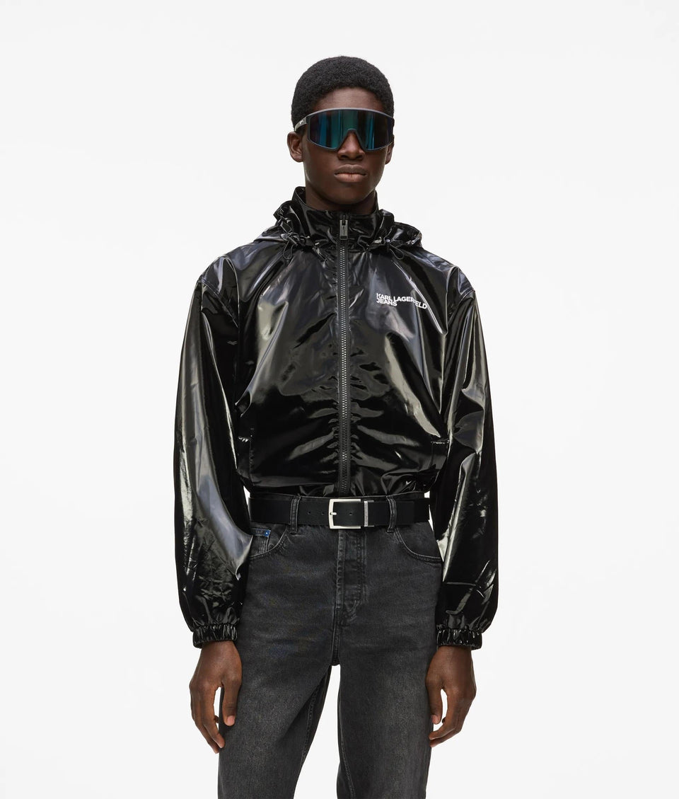 Shiny hooded bomber jacket