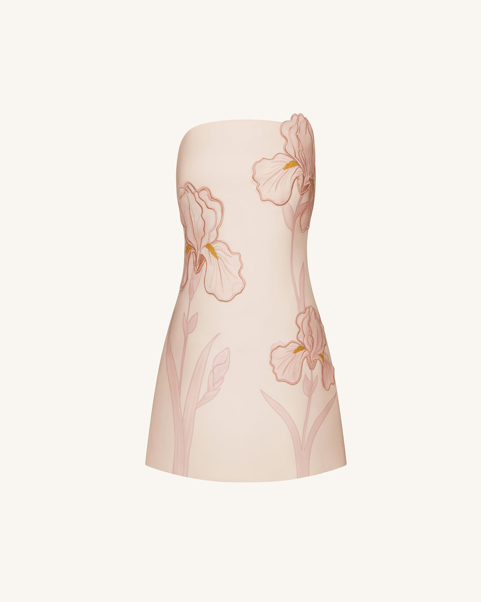 Iris Floral Print Strapless Dress - Pink