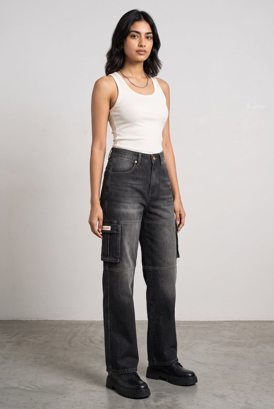 CARBON BLACK DENIM WOMEN'S CARGO