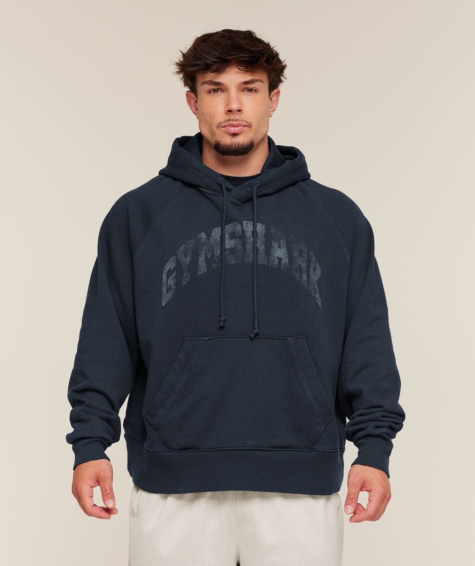 Gymshark Retro Collegiate Graphic Hoodie Heavy Blue