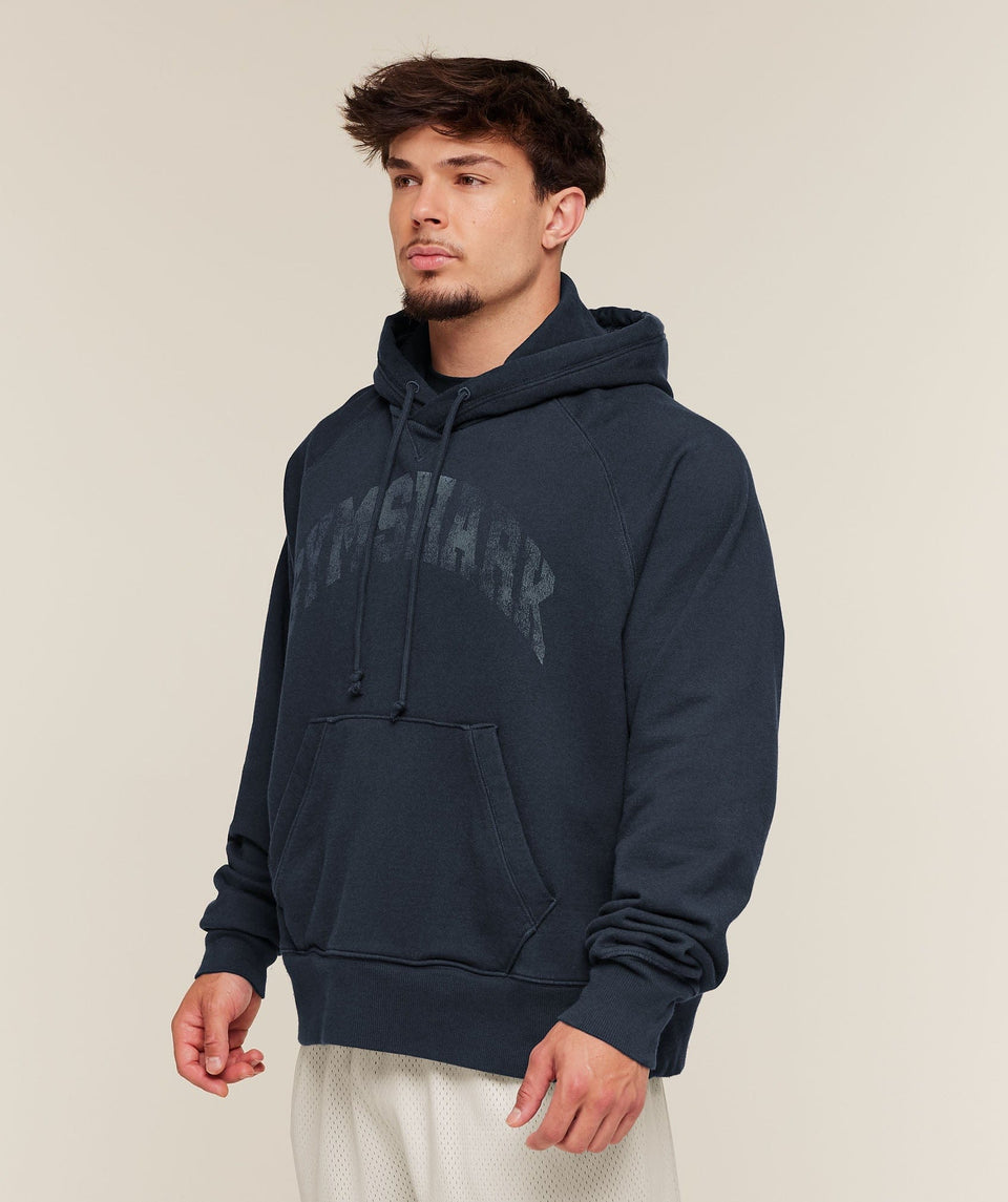 Gymshark Retro Collegiate Graphic Hoodie Heavy Blue