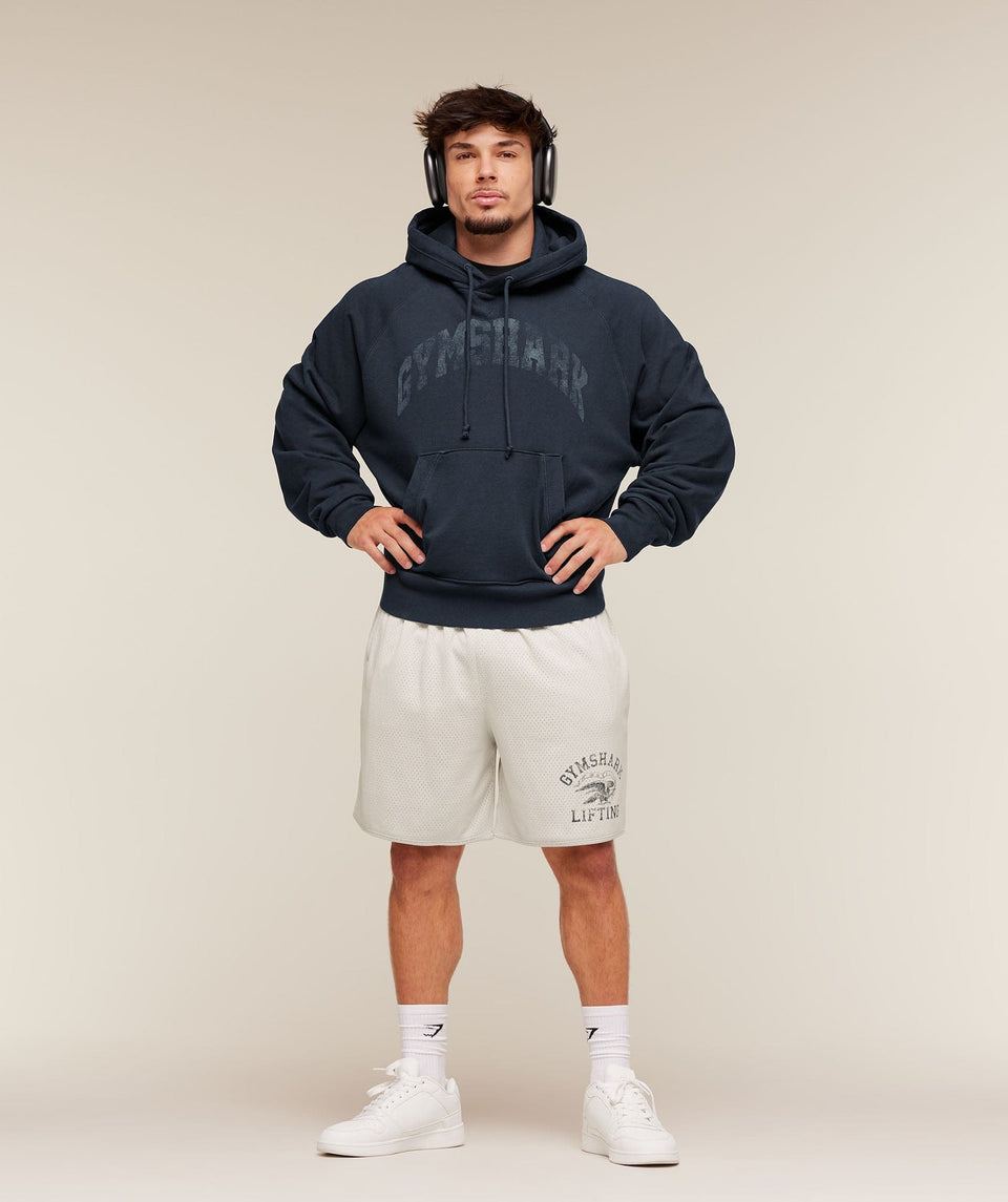 Gymshark Retro Collegiate Graphic Hoodie Heavy Blue
