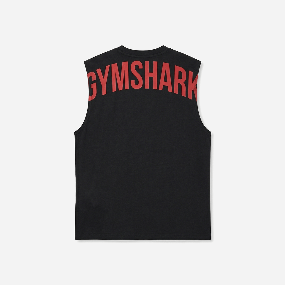 Gymshark Power Cut Off Tank Black/Conditioning Red Oversized Fit