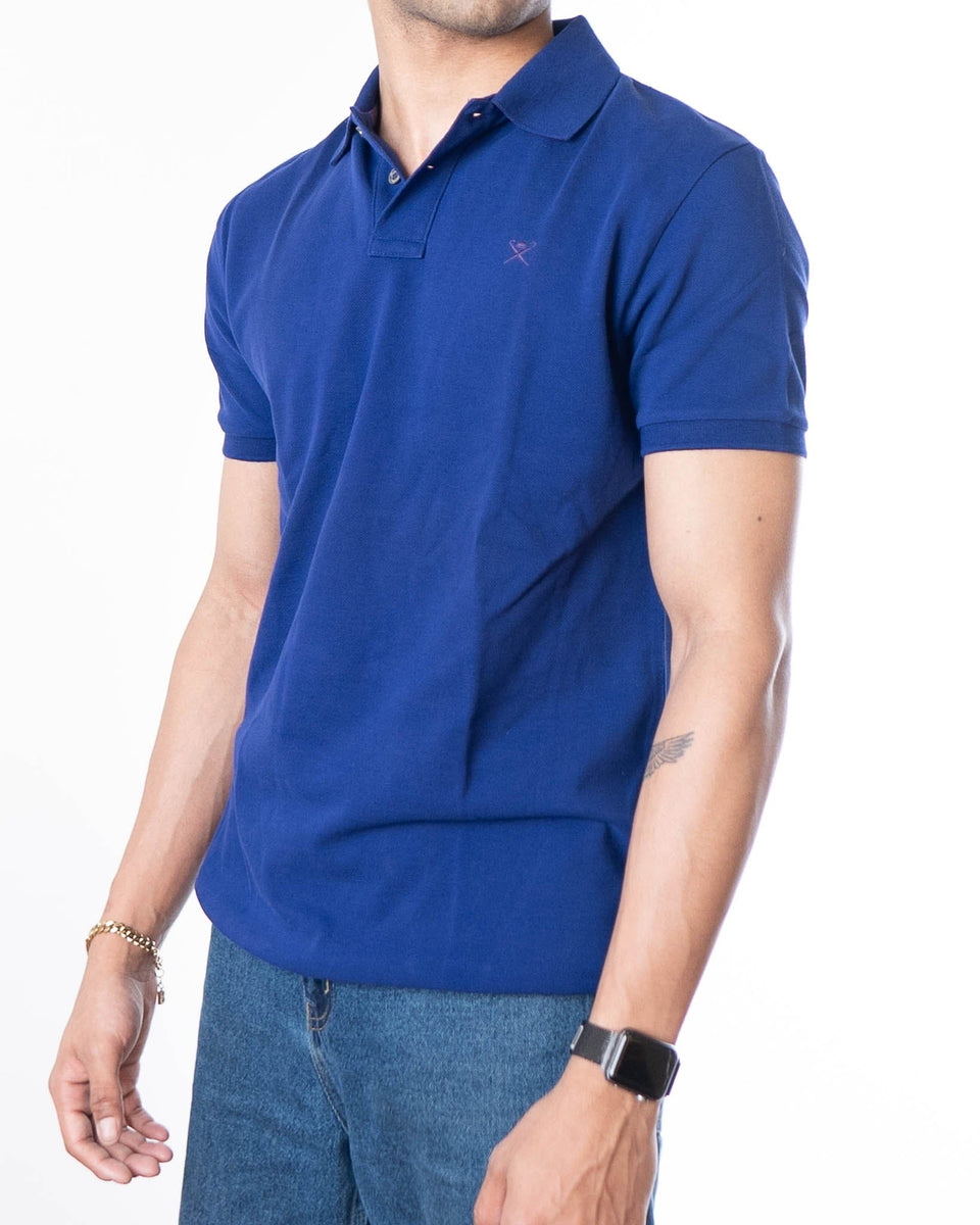 Hackett Indigo Logo Embroidered Solid Polo T-Shirt (S)