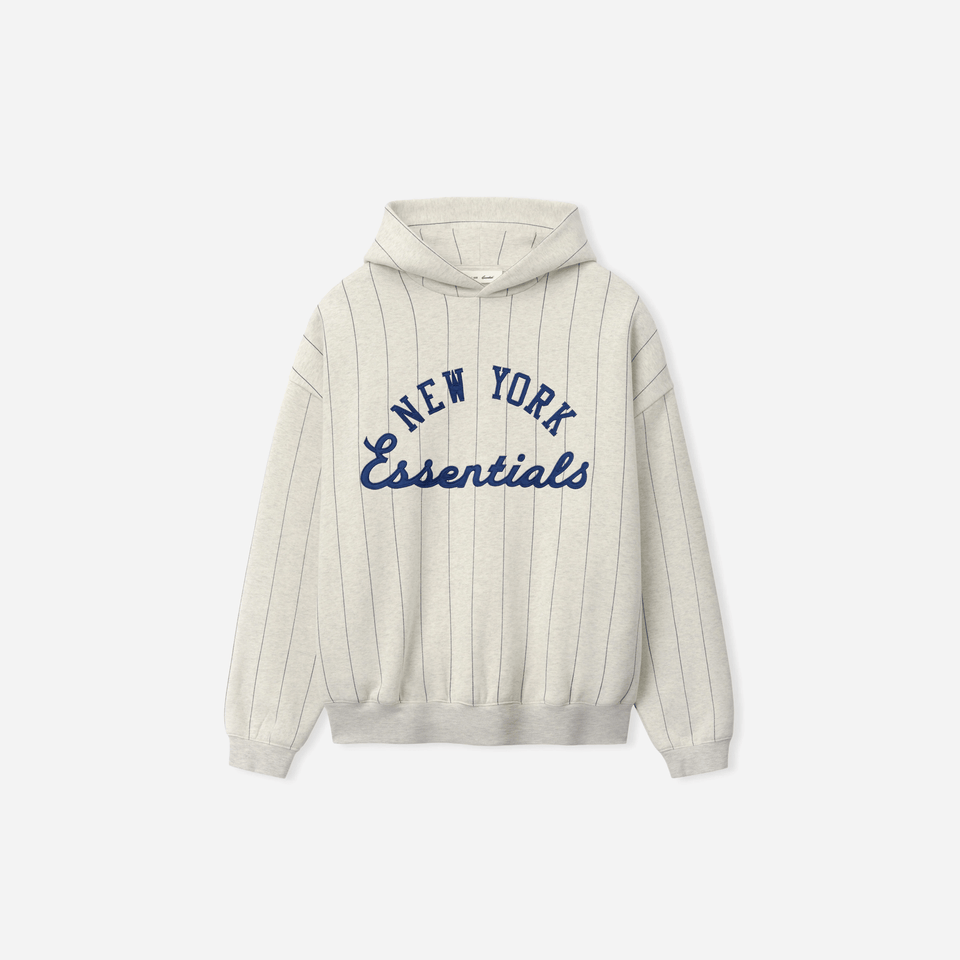 Fear Of God Essentials Mets Sport Hoodie Oatmeal Heather W Dark Sapphire Pinstripes