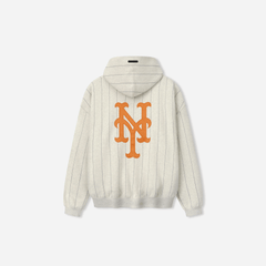 Fear Of God Essentials Mets Sport Hoodie Oatmeal Heather W Dark Sapphire Pinstripes