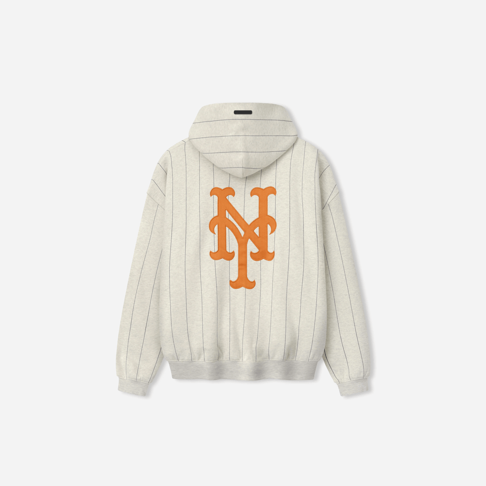 Fear Of God Essentials Mets Sport Hoodie Oatmeal Heather W Dark Sapphire Pinstripes