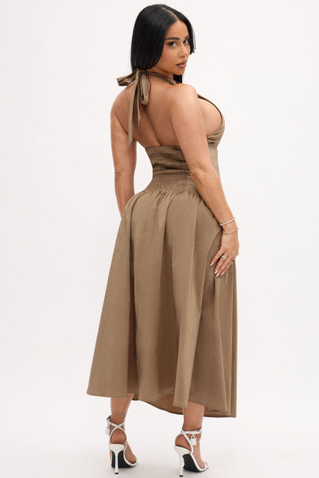 Chelsea Poplin Midi Dress - Mocha