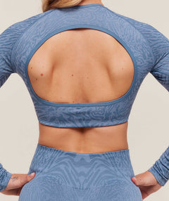 Gymshark Adapt Animal Long Sleeve Crop Top - Worn Blue/Peri Blue