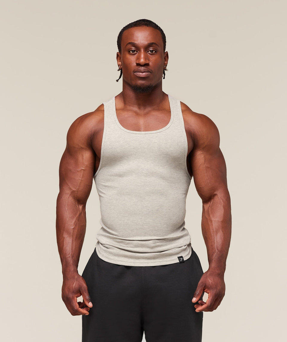 Gymshark Ribbed Tank 3pk - White/Black/Stone Grey Marl