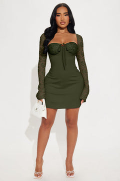 Emilina Long Sleeve Lace Mini Dress - Olive