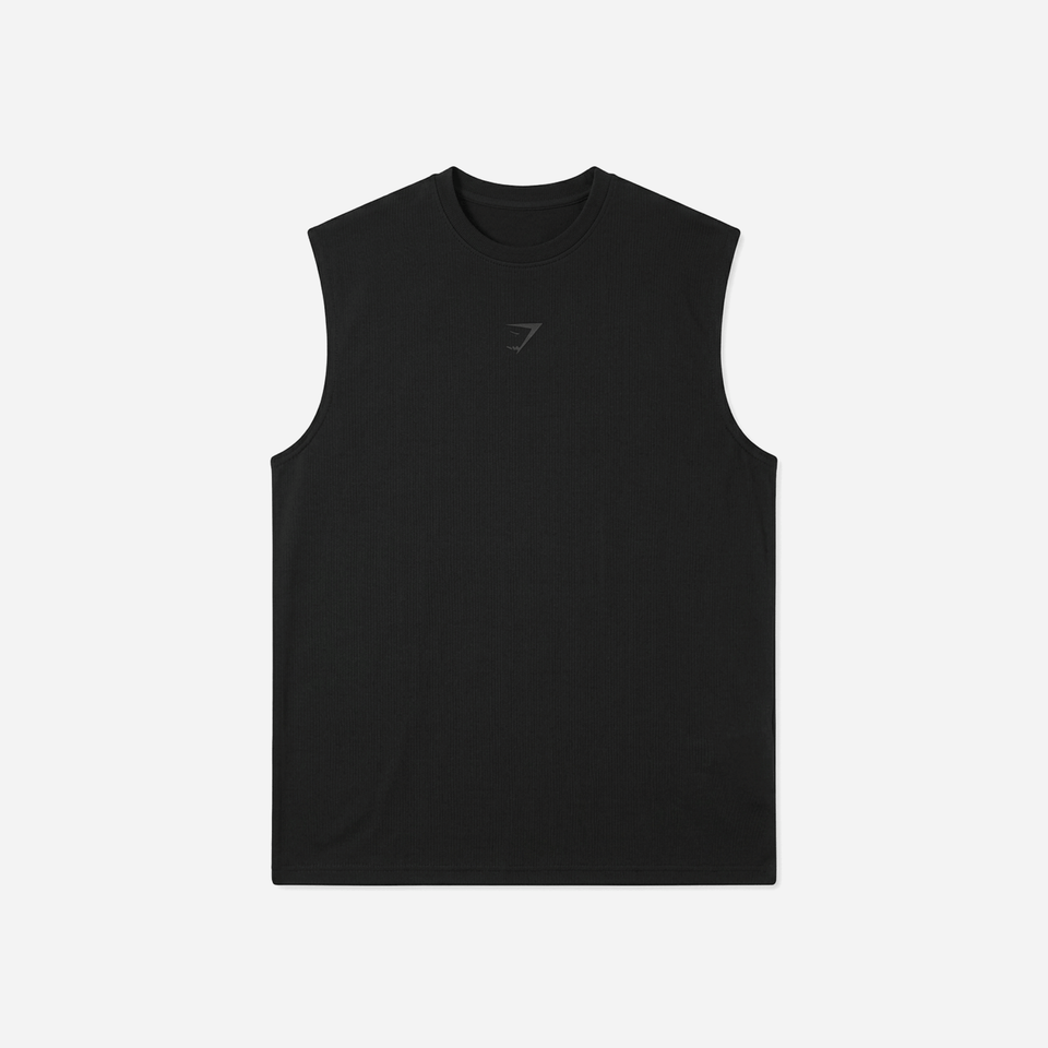 Gymshark Power Cut Off Tank Black/Asphalt Grey Oversized Fit